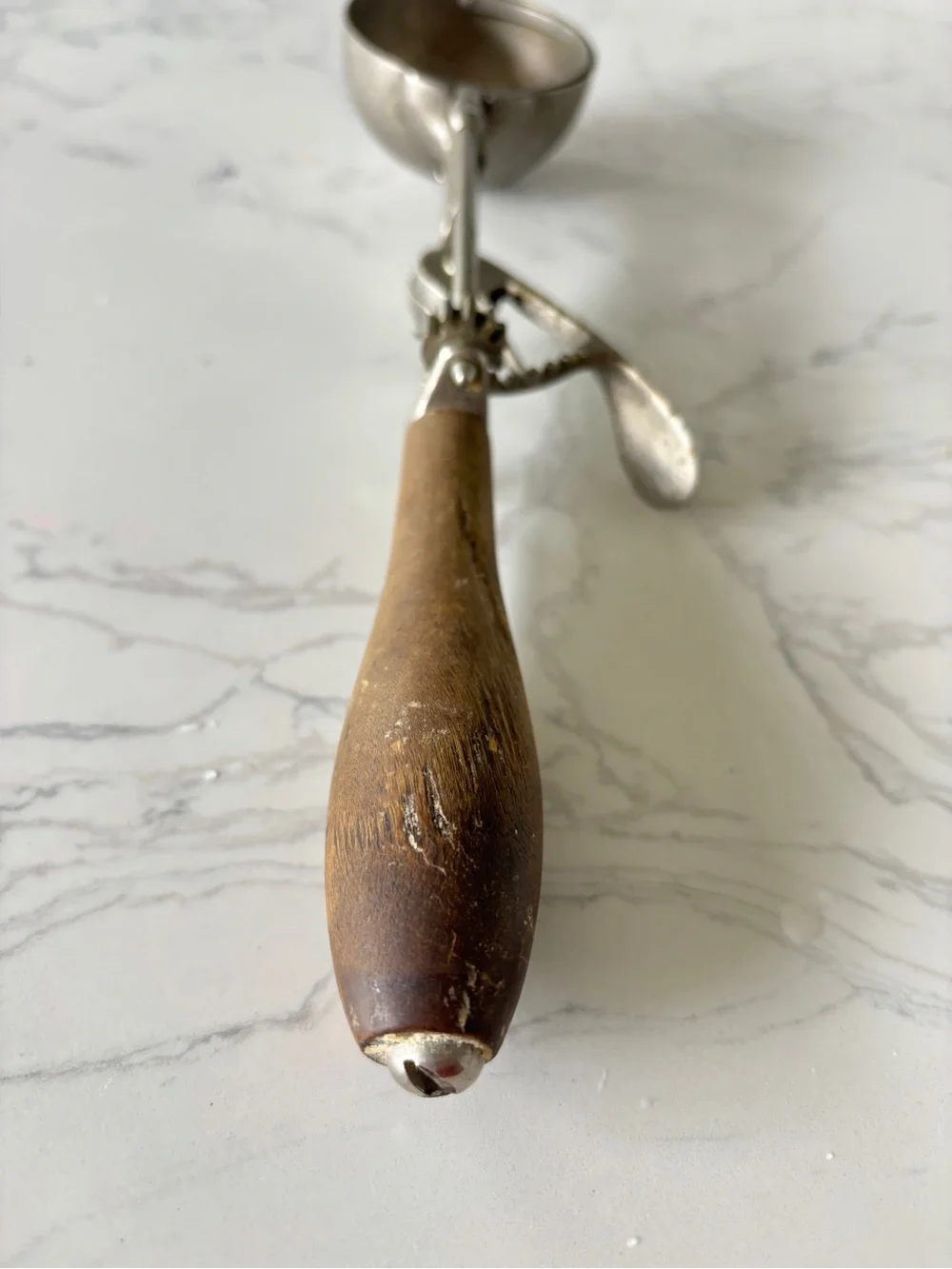 Antique Gilchrist 31 Mechanical Ice Cream Scoop with Wooden Handle